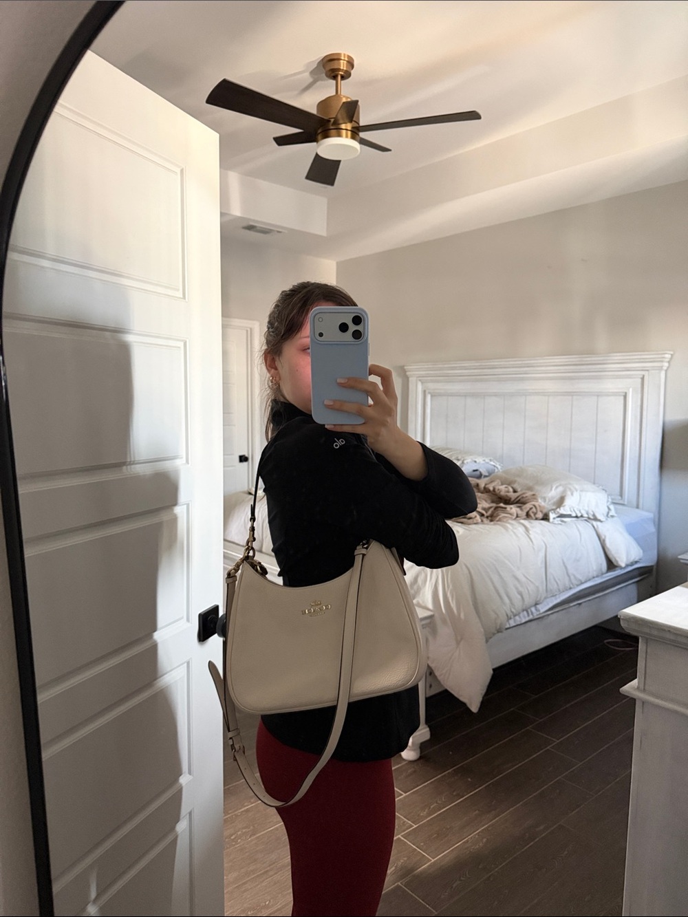 Coach Pebbled Leather Shoulder Bag in Chalk/Gold